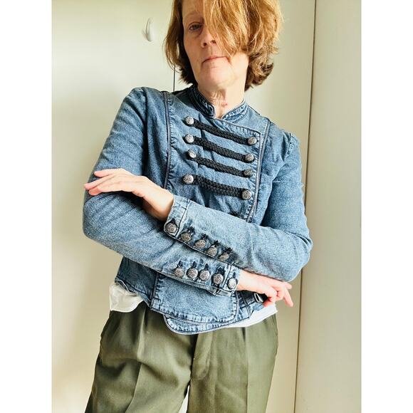 Y2K Military Jean Jacket Size MediumStructured Denim Utility Style - Picture 3 of 10